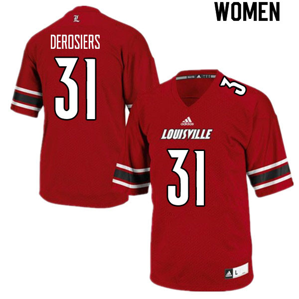 Women #31 Gregory DeRosiers Louisville Cardinals College Football Jerseys Sale-Red - Click Image to Close